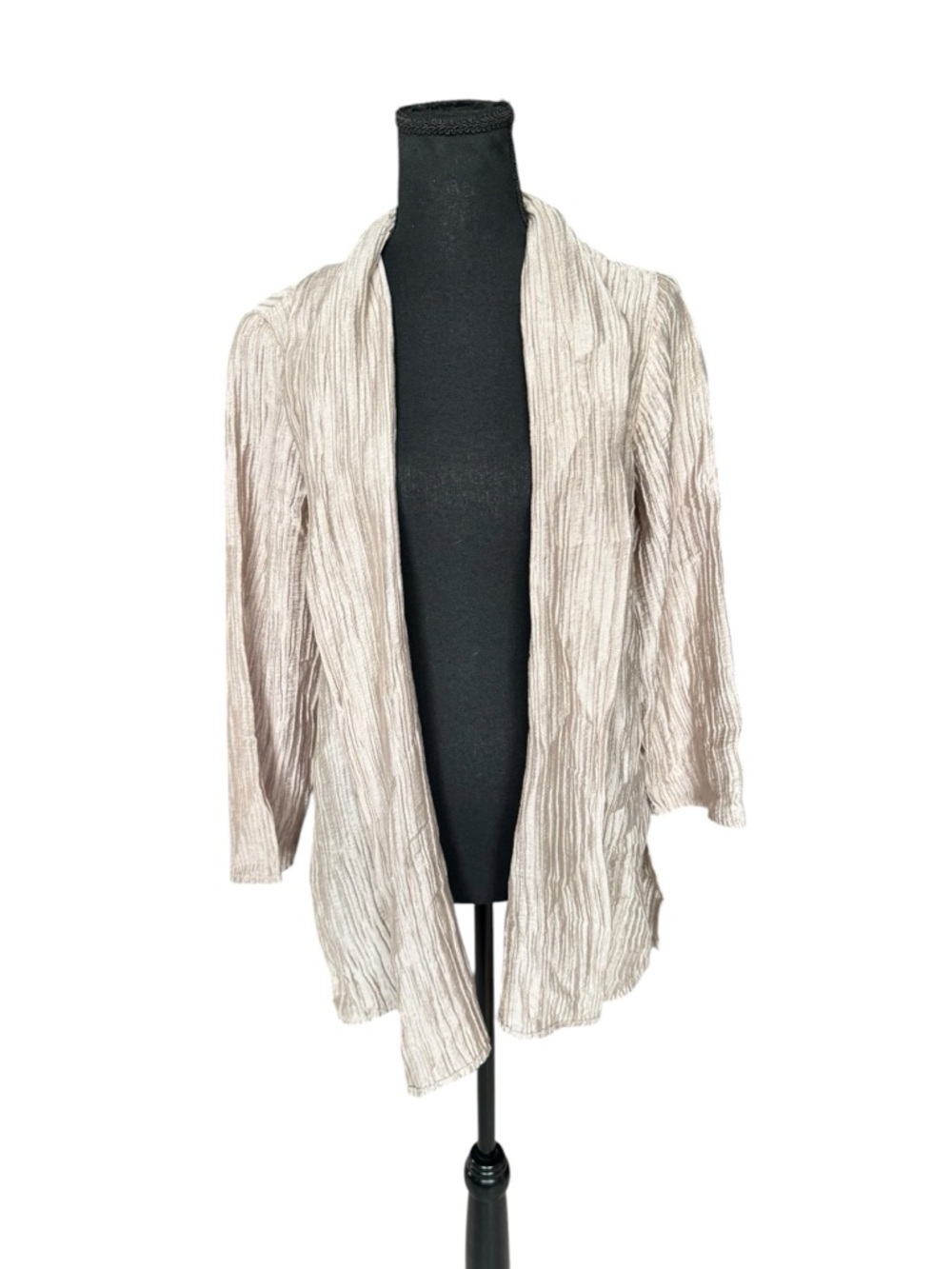 Eileen Fisher Textured Open Cardigan Champagne Neutral Boho Minimalist XS R36